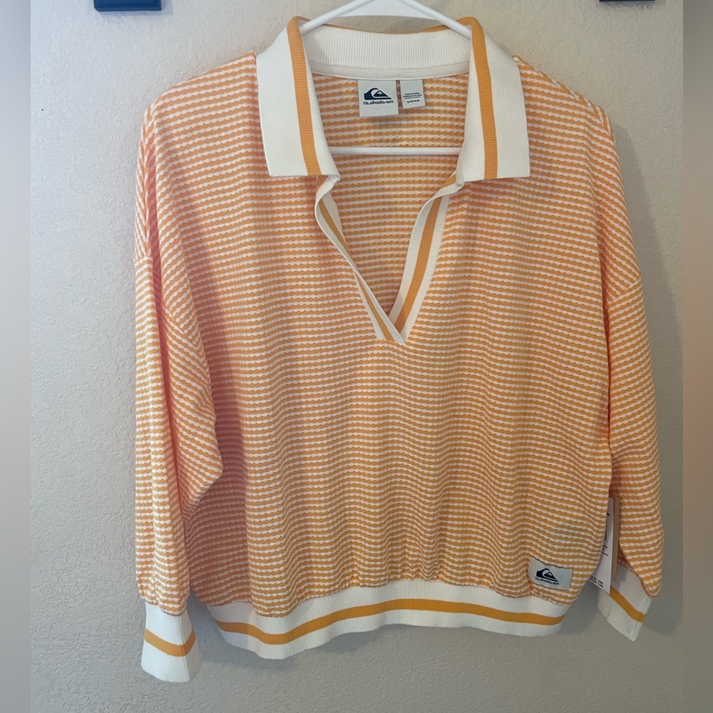 Quiksilver Orange and White Textured Polo